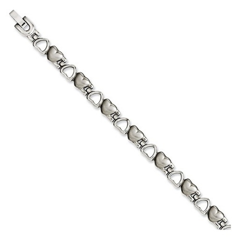 Stainless Steel, Brushed and Polished Hearts Bracelet, 8.25