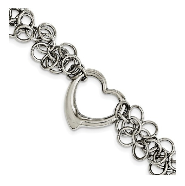 Stainless Steel, Polished Circles with Heart Bracelet, 7.5