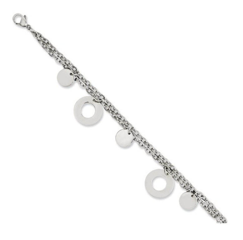 Stainless Steel, Polished Circles and Discs  Bracelet, 7.75