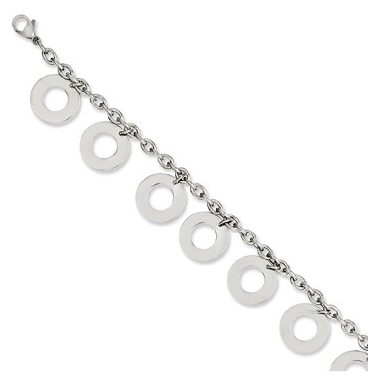 Stainless Steel, Polished Dangle Circles Bracelet, 7.5