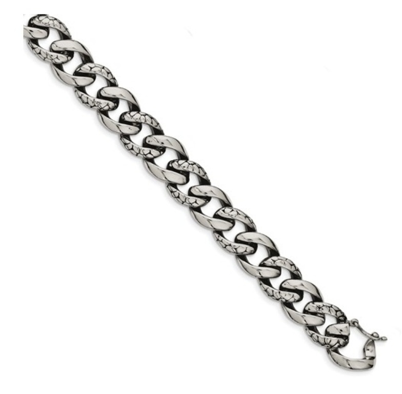 Stainless Steel, Antiqued and Polished Links Bracelet, 8.5