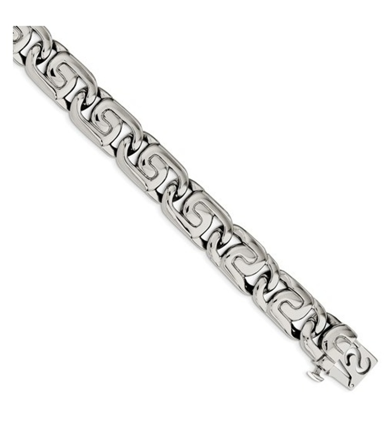 Stainless Steel, Polished Scroll Link Bracelet, 8.5