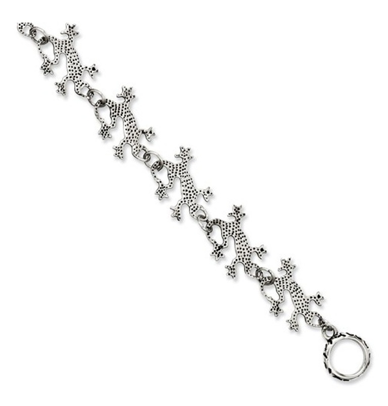 Stainless Steel Antiqued Lizards Toggle Bracelet 8.5