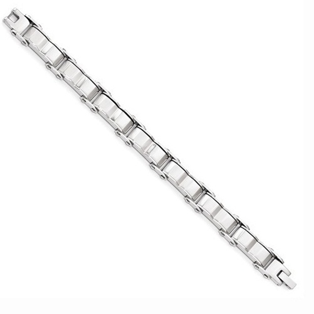 Men's Brushed and Polished Stainless Steel Yellow Gold IP CZ Link Bracelet, 8.75