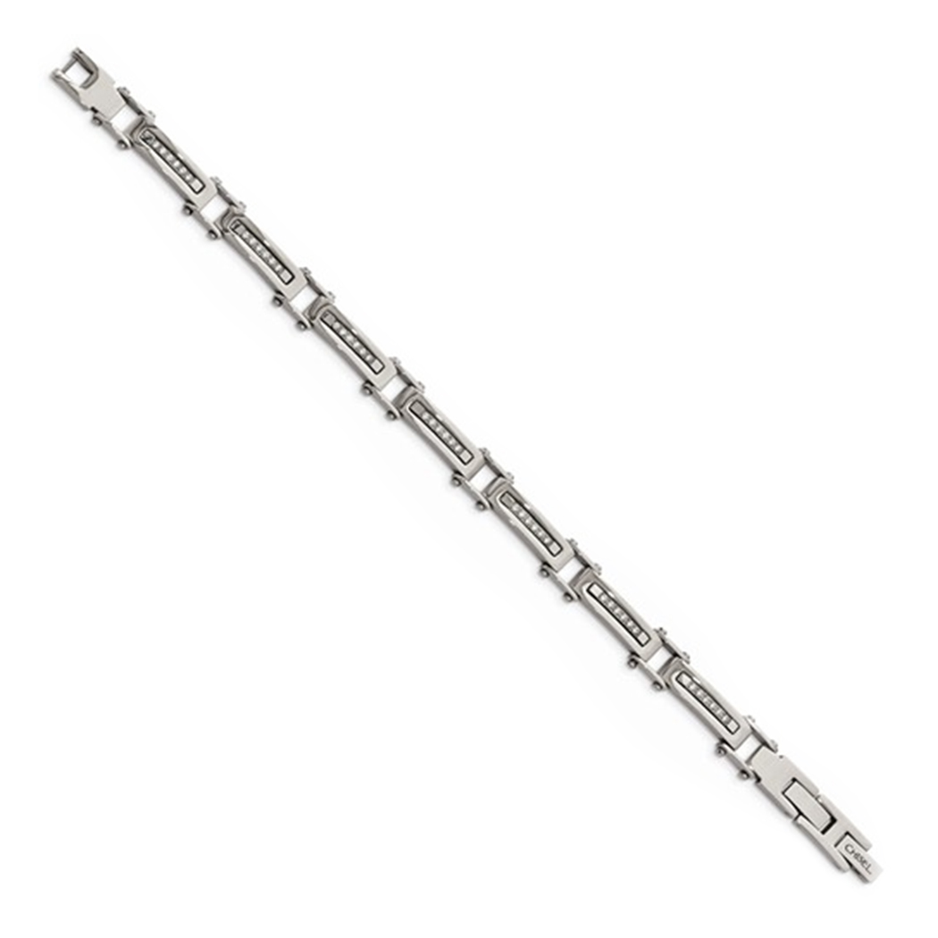 Men's Stainless Steel CZ Link Bracelet, 8.25