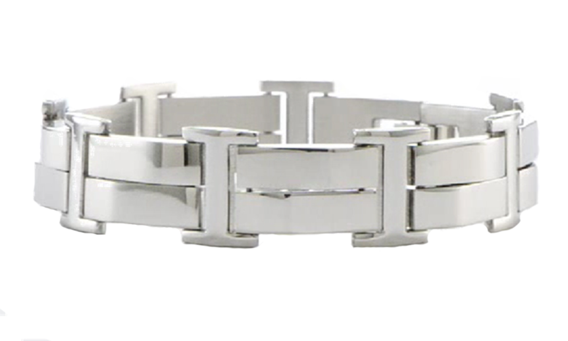 Men's Polished Stainless Steel 15mm Knife Edge Link Bracelet, 8.5