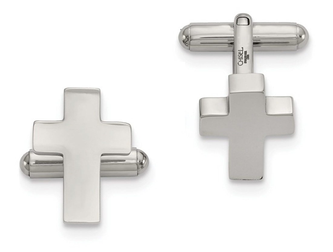 Stainless Steel Polished Cross Cuff Links