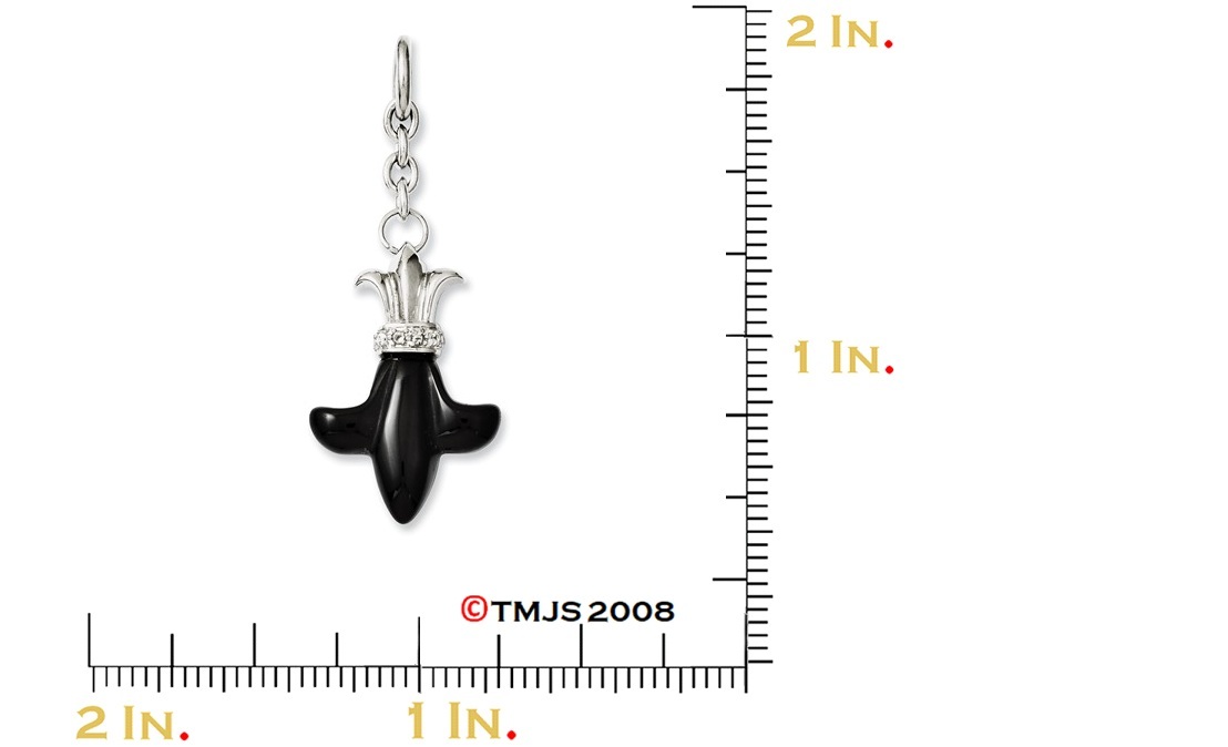 Onyx Fleur De Lis with Cubic Zirconia Pendant, Stainless Steel, (2.25X23MM)