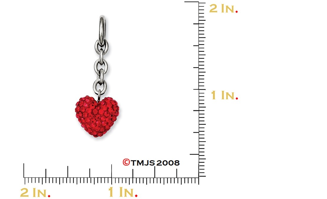 Red CZ Heart Interchangeable Pendant, Stainless Steel, (38X14MM)