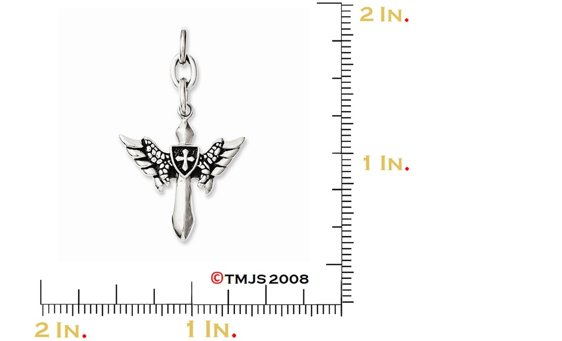 Wings with Cross Interchangeable Antiqued Pendant, Stainless Steel, 2.12