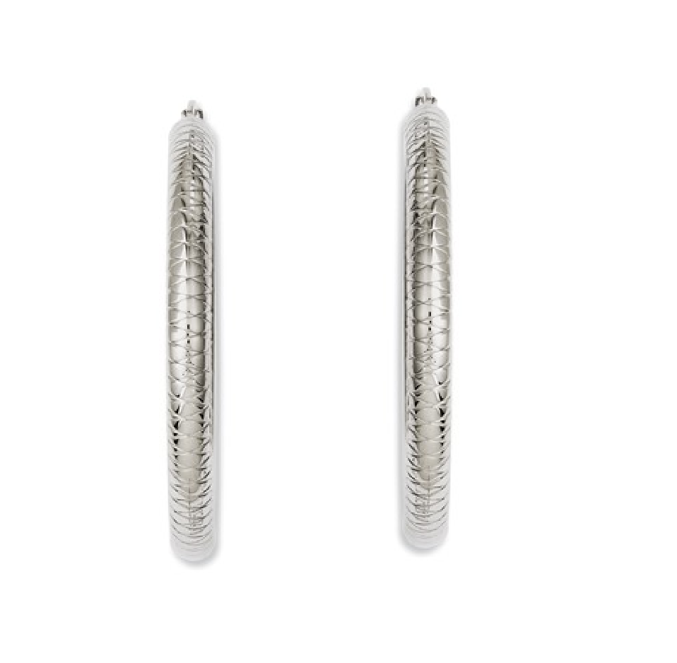 Stainless Steel Half Textured Hoop Earrings