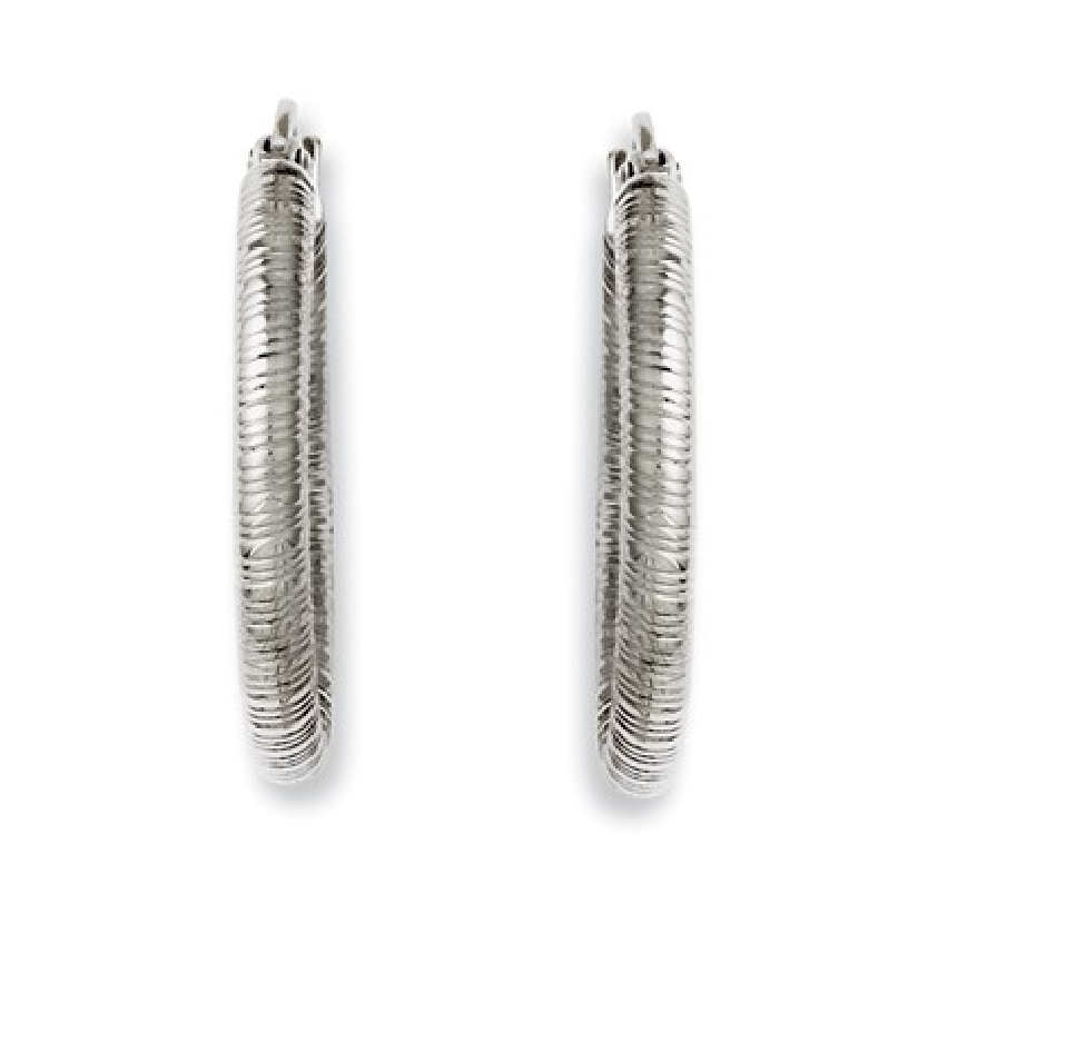 Stainless Steel Textured Hoop Earrings