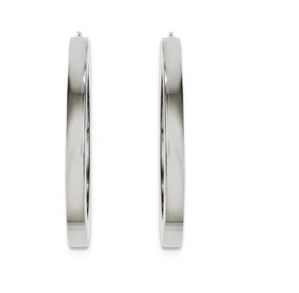 Polished Stainless Steel Flat Hoop Earrings