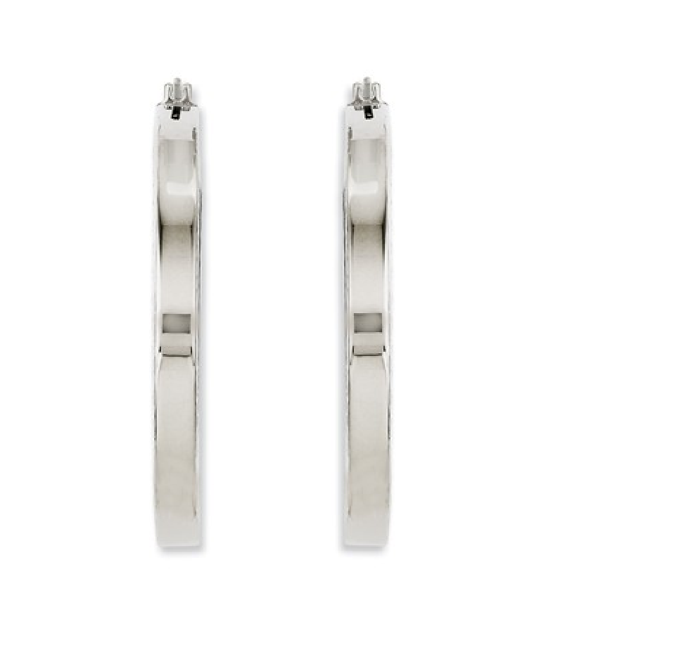 Polished Stainless Steel and Textured Hoop Earrings