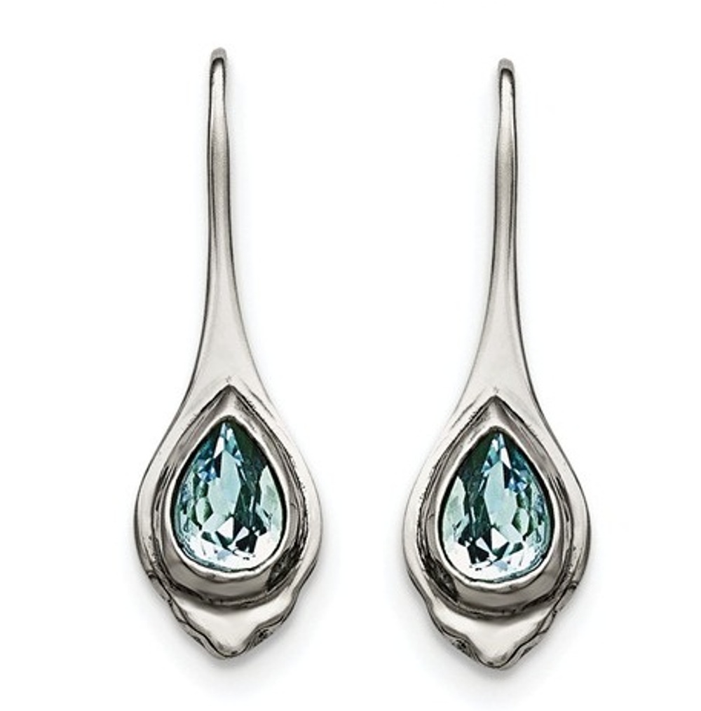 Stainless Steel Blue Glass Teardrop Shepherd Hook Earrings   