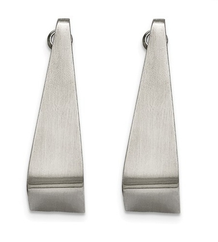 Brushed Stainless Steel Rectangle Hoop Earring 