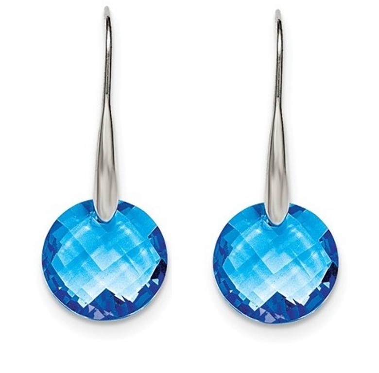 Polished Stainless Steel Blue Glass Shepherd Hook Earrings   