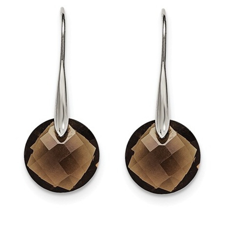 Stainless Steel Dark Brown Glass Shepherd Hook Earrings   