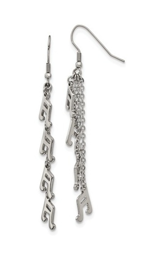 Stainless Steel Multi Strand Music Note Dangle Shepherds Hook Earrings.