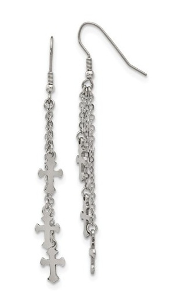 Stainless Steel Multi Strand Cross Dangle Shepherds Hook Earrings.