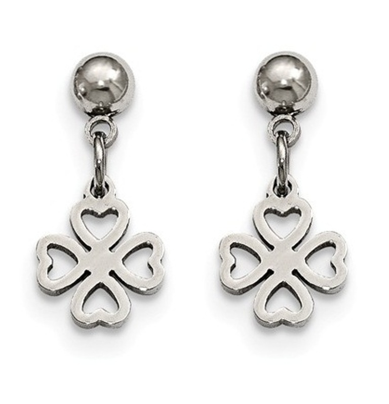 Stainless Steel Clover Post Dangle Earrings