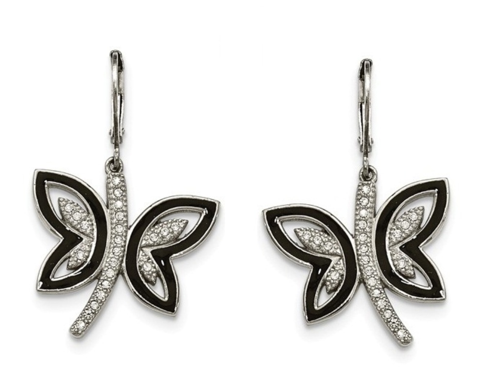 Stainless Steel Enameled with Preciosa Crystal Butterfly Earrings