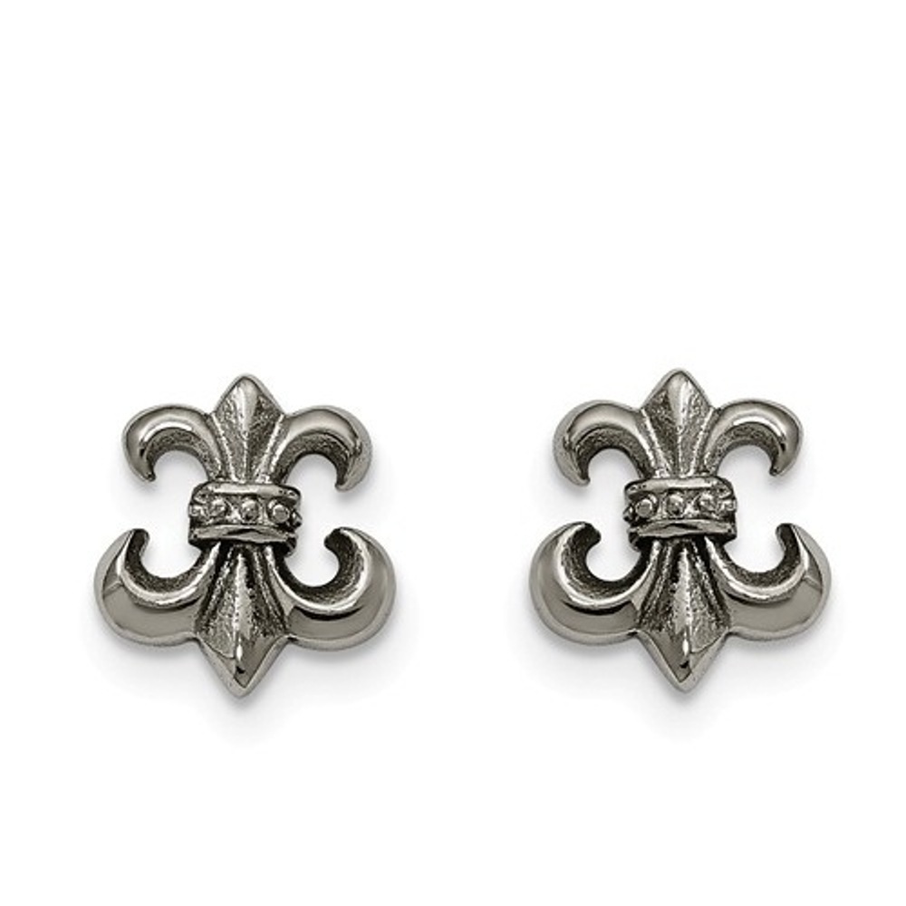 Polished Stainless Steel Fleur De Lis Post Earrings 