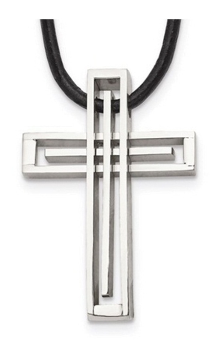 Stainless Steel Leather Cord Cross Necklace