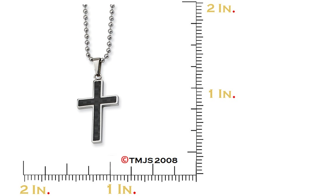 Carbon Fiber Inlay Cross Necklace, Stainless Steel, 22