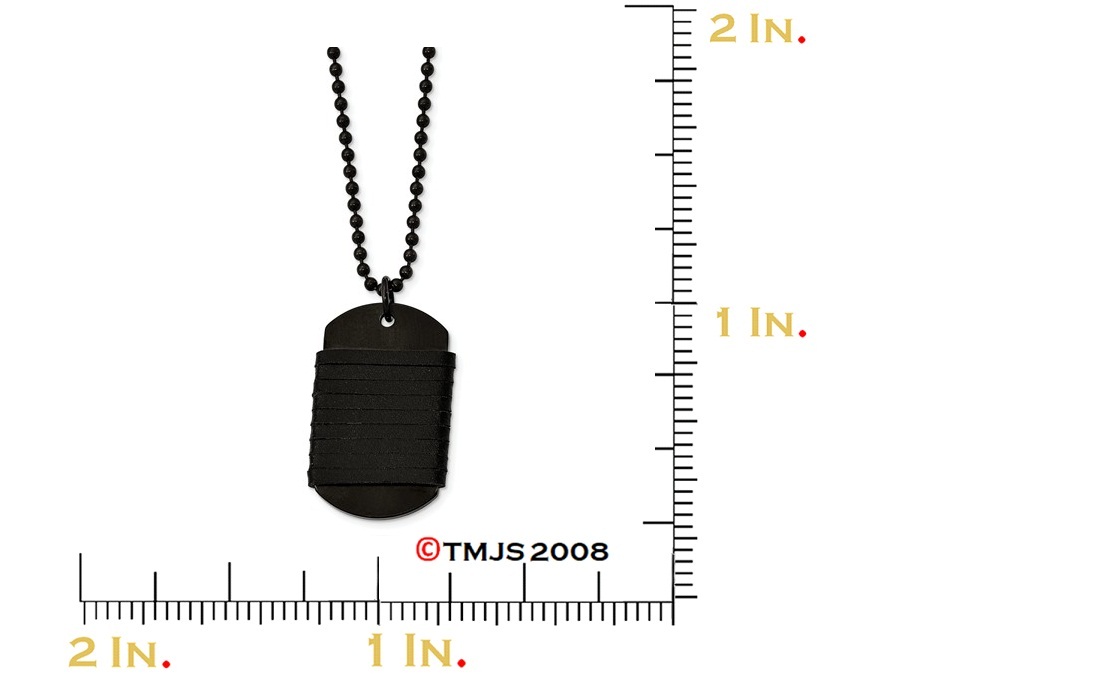 Dog Tag Wrapped Leather Necklace, Black IP-Plated Stainless Steel, 26.50