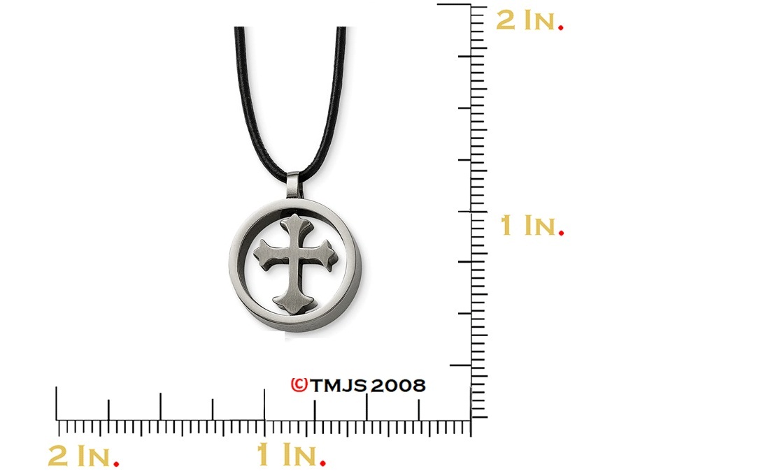 Stainless Steel Polished Cross Leather-Cord Round Necklace, 20