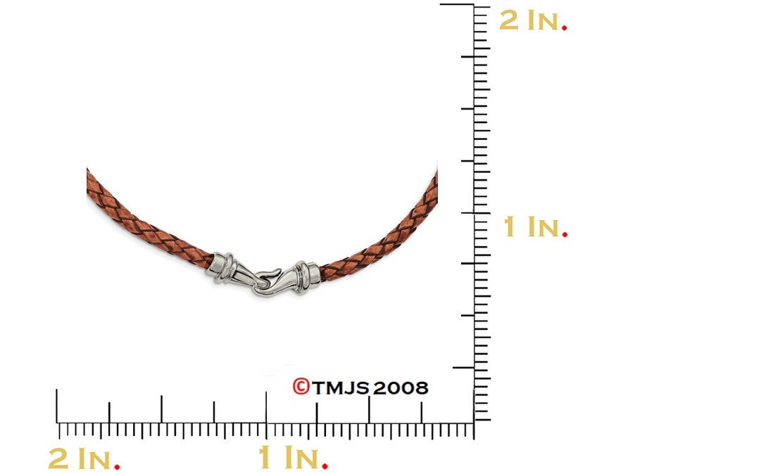  Woven Brown Leather Necklace,Stainless Steel, 16.25