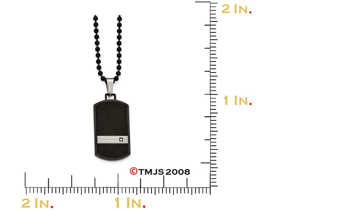 CZ Dogtag Pendant Necklace, IP Black-Plated Stainless Steel, 24