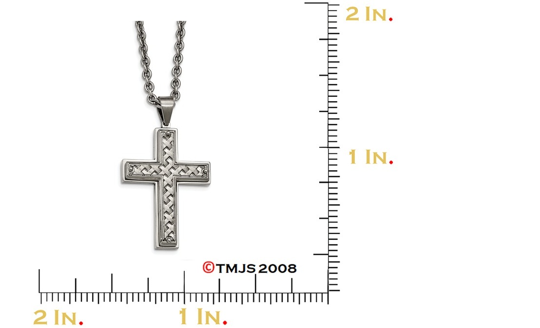 Stainless Steel Polished Weaved Pattern Cross Pendant Necklace, 24.5