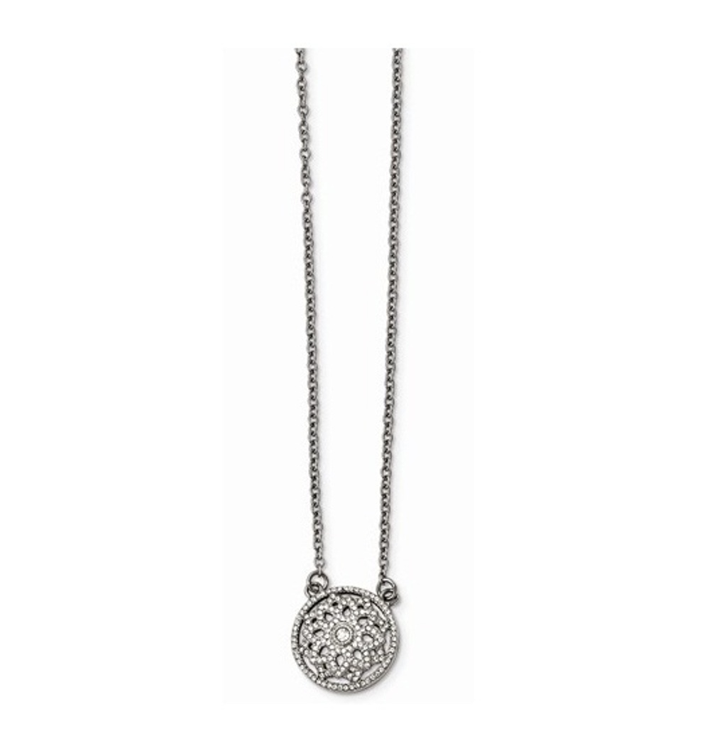  CZ 2mm Circle Pendant Necklace Stainless Steel, 18