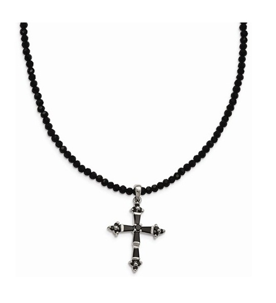 Resin,Glass Beads and CZ Cross Necklace, Stainless Steel, 18