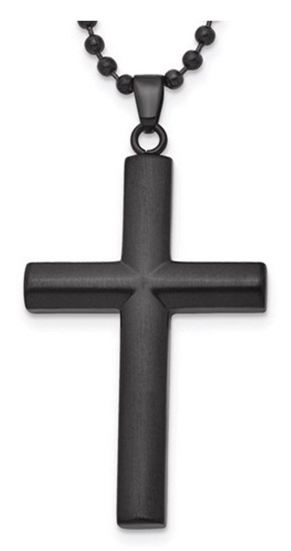 Stainless Steel Brushed/Polished Black IP-Plated Cross Necklace