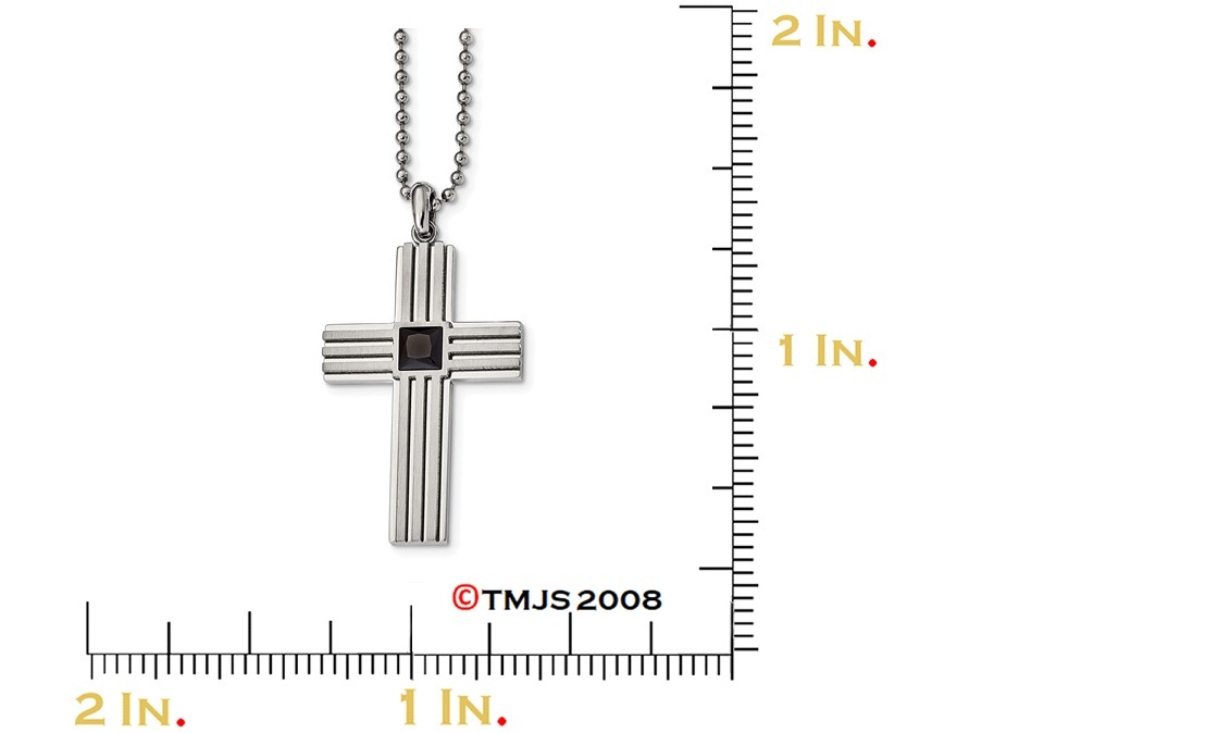 Black CZ Cross Necklace,Stainless Steel, 24