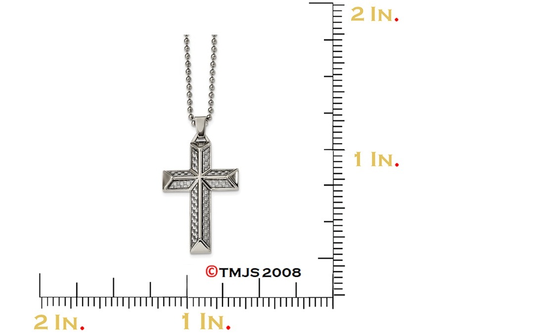 Stainless Steel Carbon Fiber Inlay,Cross Pendant Necklace, 24