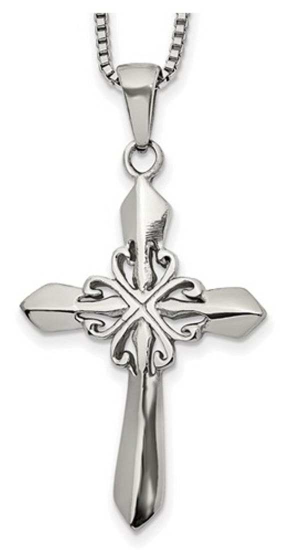 Stainless Steel Polished Cross 18in Necklace