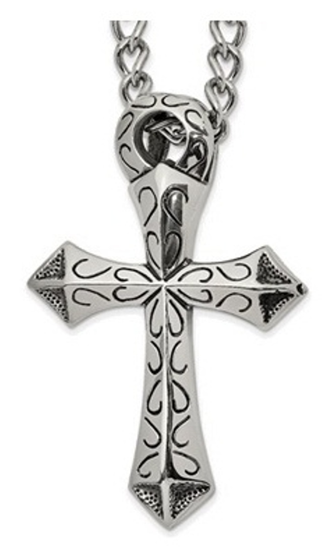 Stainless Steel Antiqued And Polished Cross Slide 24in Necklace