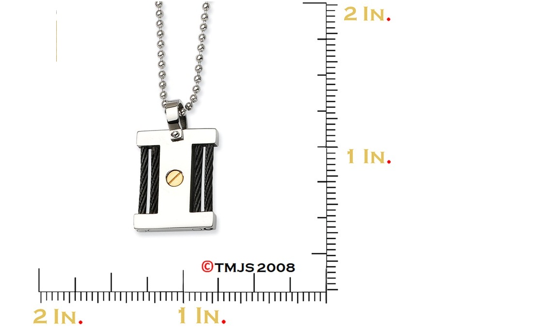 Black IP and Gold IP-Plated Square Pendant Necklace, Stainless Steel,22