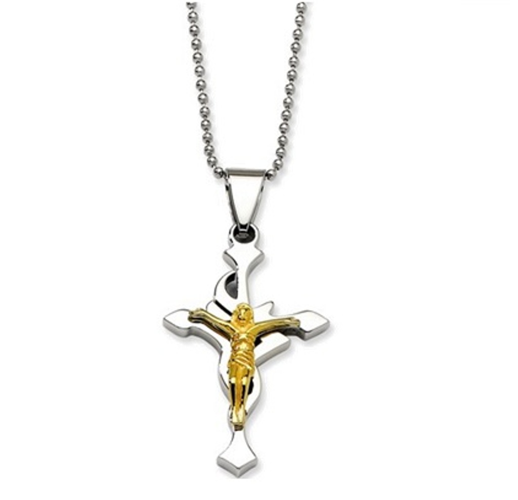 Yellow IP-Plated Centre Crucifix Necklace, Stainless Steel, 22