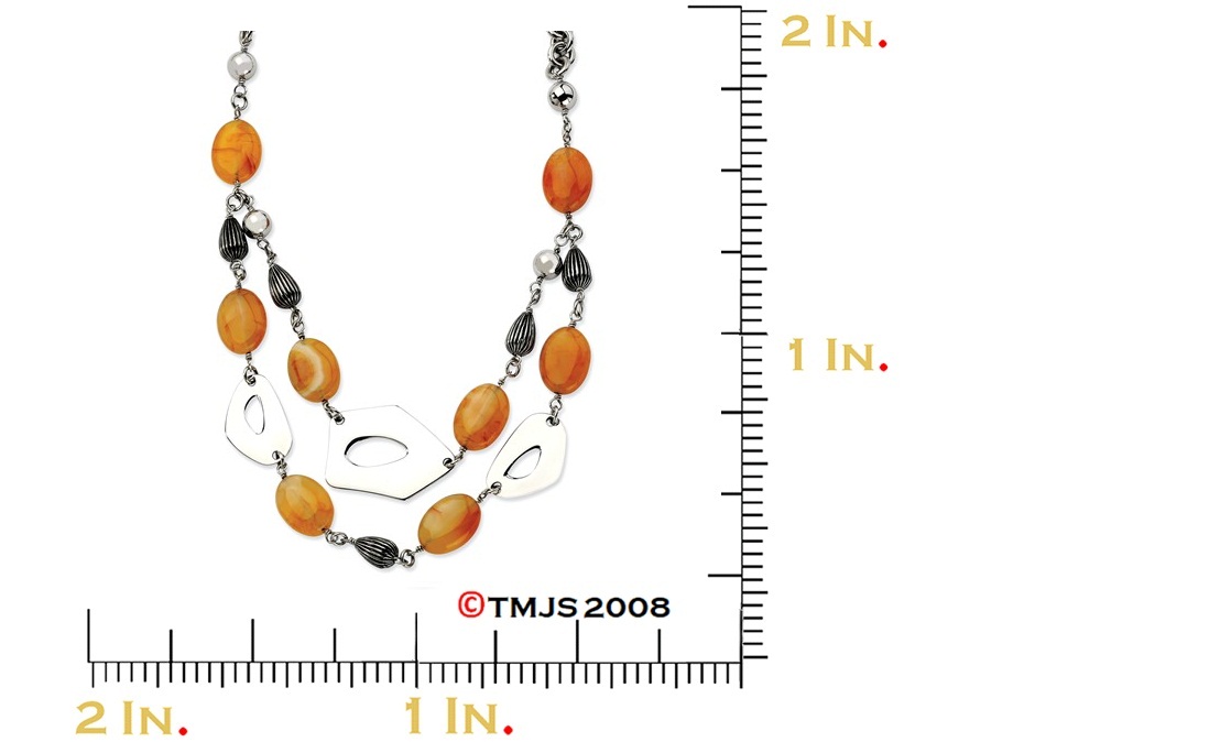 Red and Orange Agate Necklace,Stainless Steel, 24-25.5