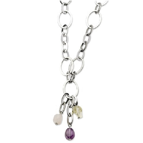 Citrine, Amethyst, Rose Quartz Necklace, Stainless Steel, 20-22