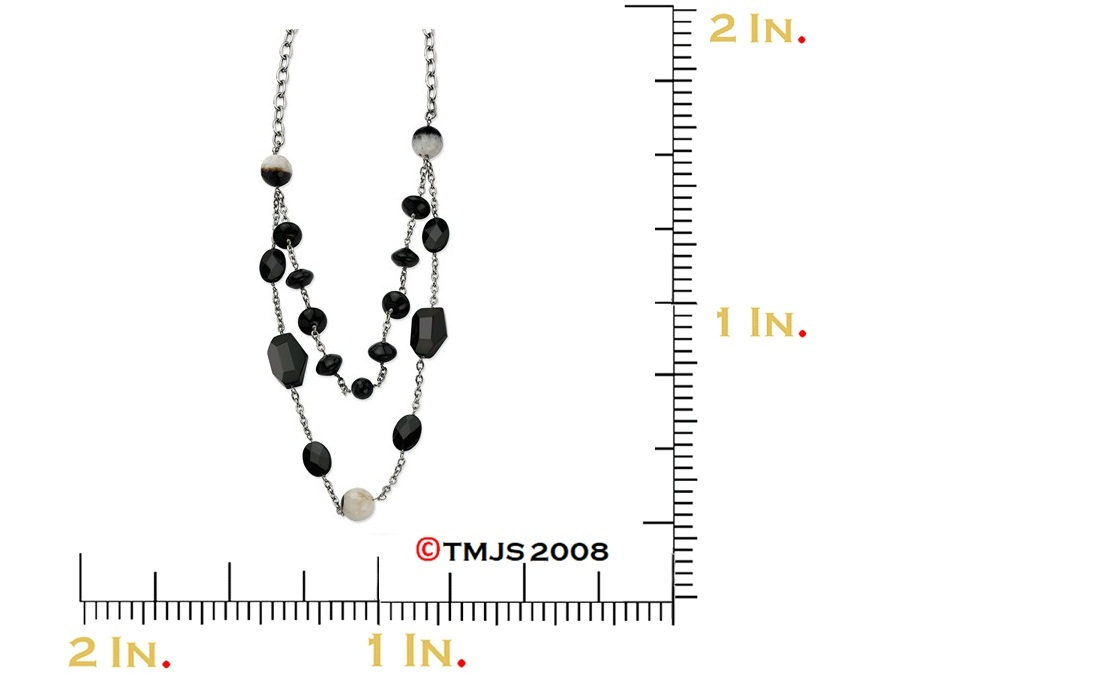 Black and Crystallized Agate Stainless Steel Necklace, 24-25.5