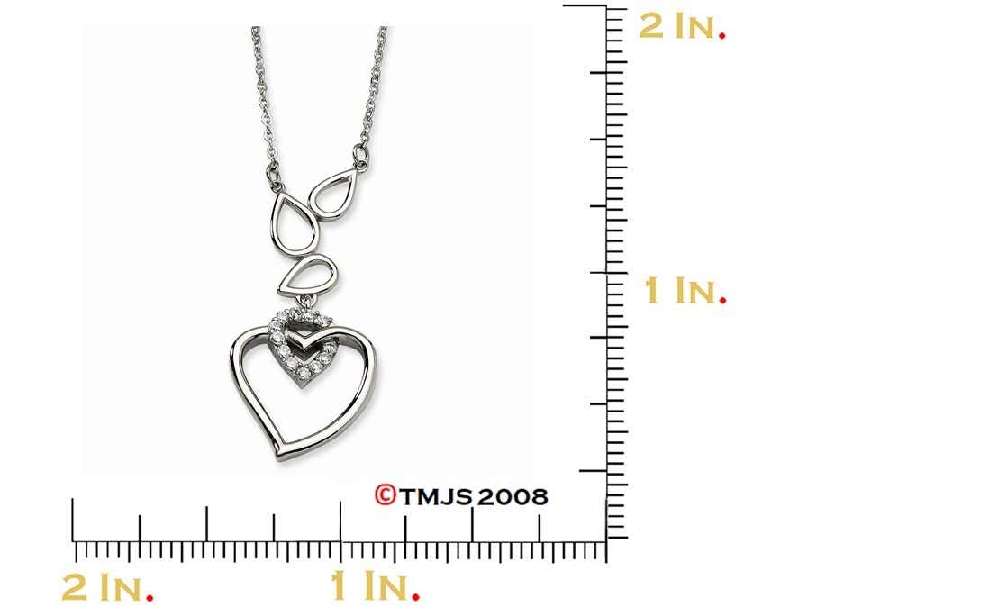 CZ Teardrops and Heart with Heart Pendant Necklace, Stainless Steel, 18-19