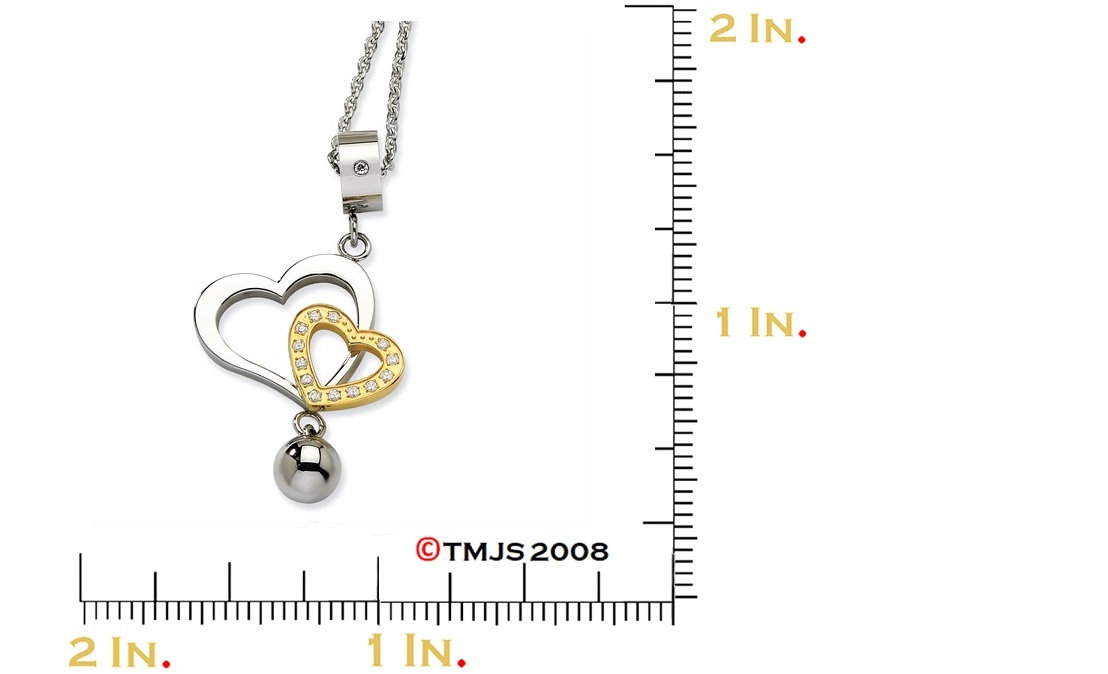 CZ Yellow IP-Plated Heart Pendant Necklace, Stainless Steel, 22