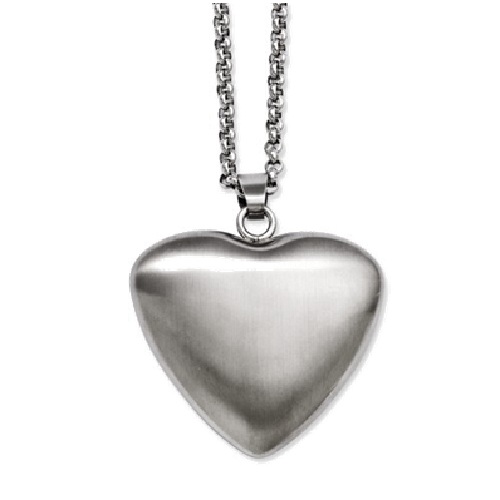 Matte Heart Pendant Necklace, Stainless Steel, 24