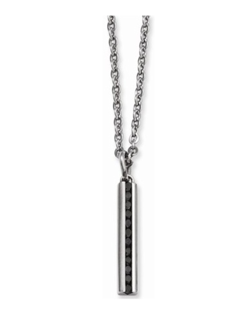 Black CZ Thin Pendant Necklace, Stainless Steel, 18